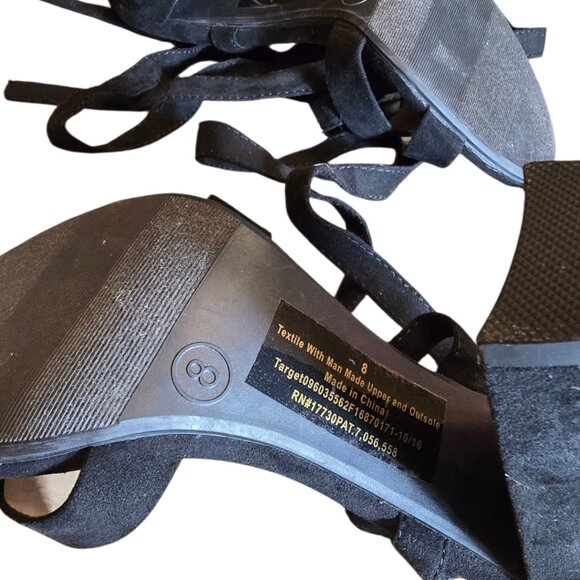 Black Faux Suede Wrap Around Strap Heel sz 8 - Picture 7 of 7